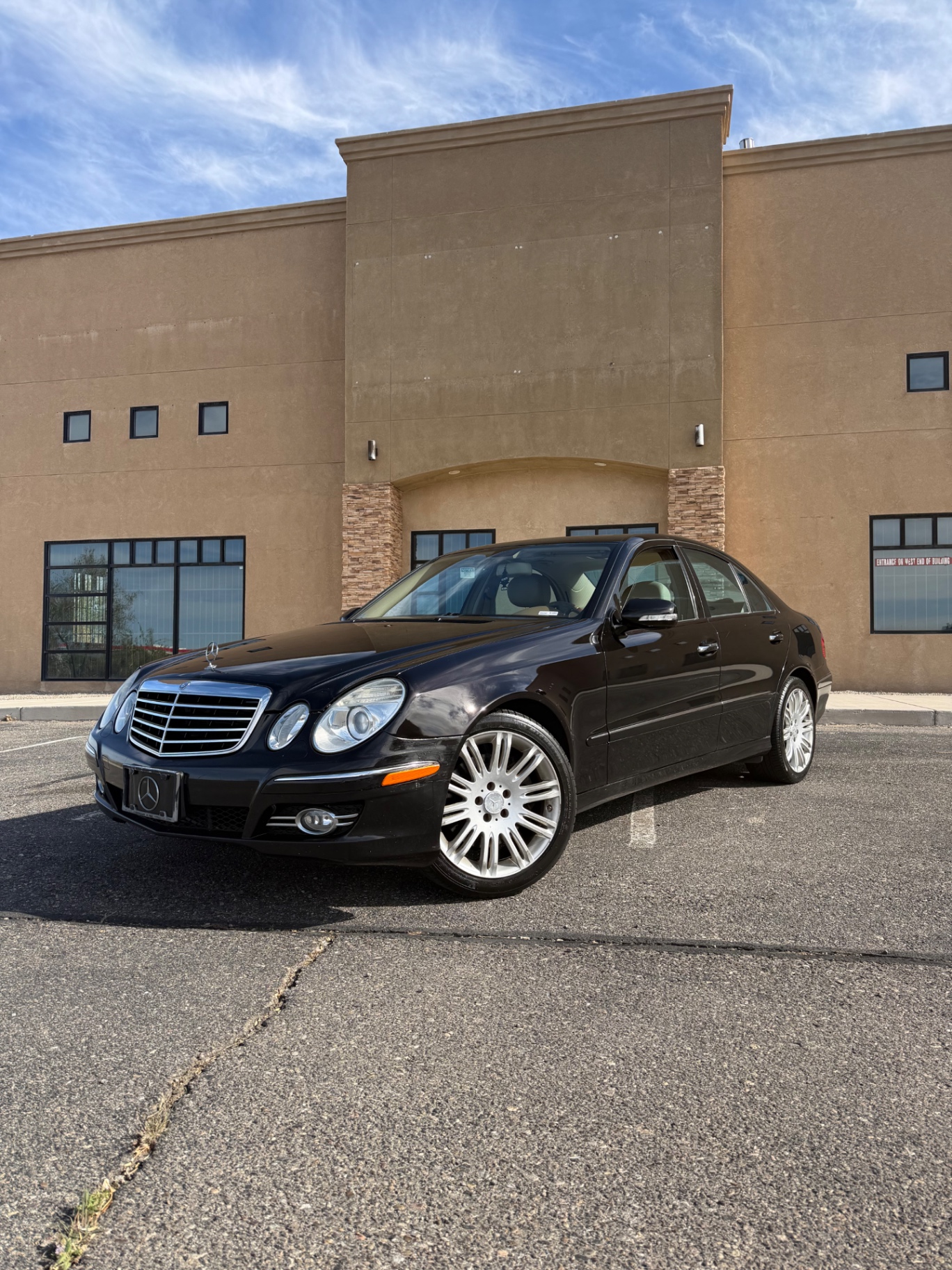 Black Mercedes-Benz E-Class detailed exterior